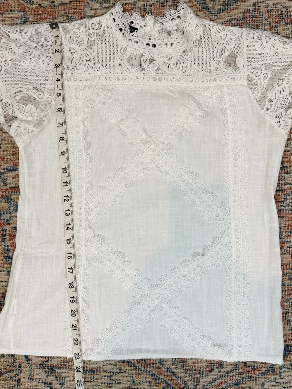 White Cotton Lace Blouse Boho Romantic Cottagecore Victorian Dainty Top M - Picture 6 of 9